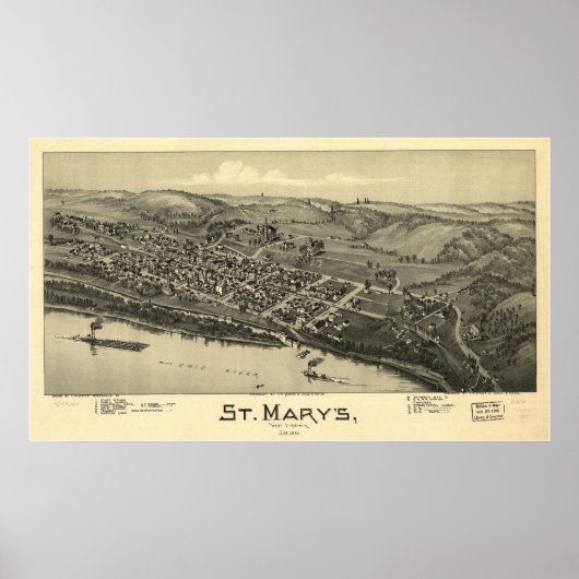 1899 St. Mary's, WV Bird's Eye Uitzicht Panoramic Poster (Voorkant)
