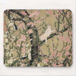 18.桃 小 図, 若 Peach Blossom & Small Birds, Jakuchüu Muismat