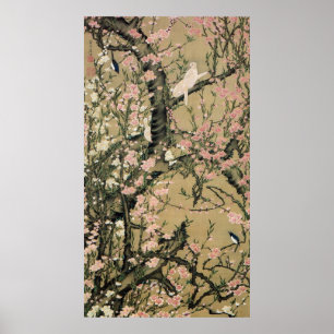 18.桃 小 図, 若 Peach Blossom & Small Birds, Jakuchüu Poster