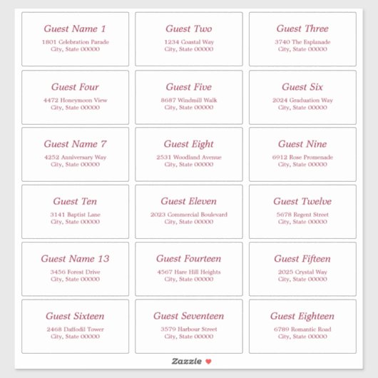 18 etiketten voor gastadressen Witte Bourgondië st Sticker (Vel)