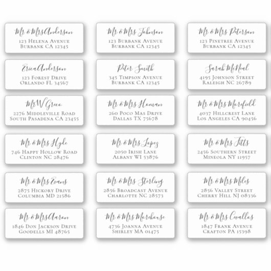 18 Étiquettes de adresse de nom de script individu (Devant)