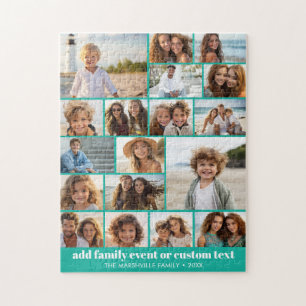 18 Foto Collage - Aangepaste Tekst - Turquoise en Legpuzzel