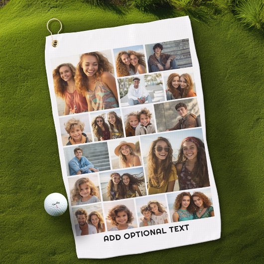 18 Fotocollage - Aangepaste tekst - Zwart en wit Golfhanddoek