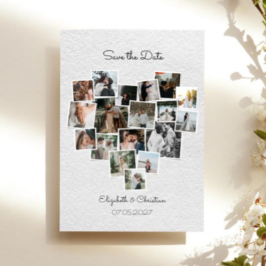 18 foto's collage hartvorm Save the Date  Kaart