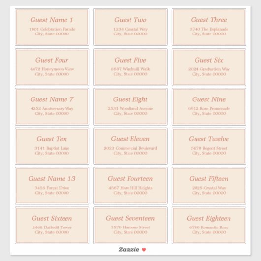 18 Gast Adresetiketten Terracotta Beige Sticker (Vel)