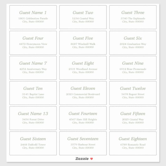 18 Gast Adresetiketten Wit Sage Groene Sticker (Vel)