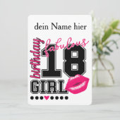 18. Geburtstag 18th birthday girl pink Einladung Kaart (Staand voorkant)