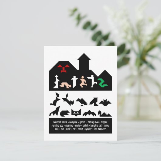18 Halloween Tangram Afbeeldingen Feestdagenkaart (Staand voorkant)