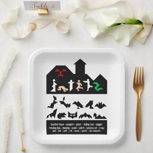 18 Halloween Tangram Afbeeldingen Papieren Bordje (Huwelijk)