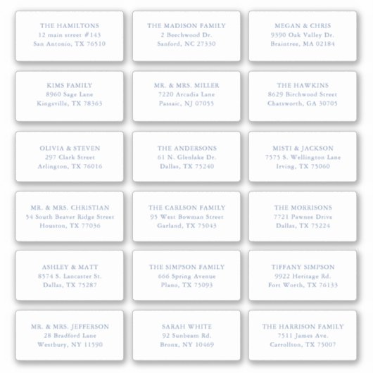 18 Iets Blauw Bruiloft Ontvanger Naam Adres Sticker (Voorkant)