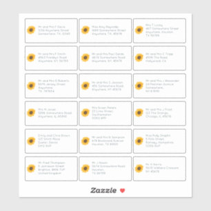18 Individuele naam Adres Bruiloft Gast Zonnebloem Sticker