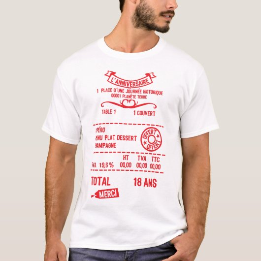 18 jaar add. resto restaur factuur anniver t-shirt (Voorkant)