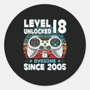 18 jaar BDay Son Boy Fun Gamer 18 jaar oude geboor Ronde Sticker
