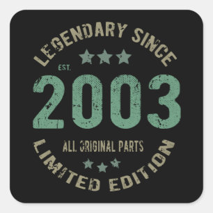 18 jaar oud bday 2003 legende sinds 18e verjaardag vierkante sticker