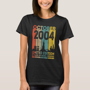 18 jaar oude Vintage oktober 2004 18e verjaardag T-shirt