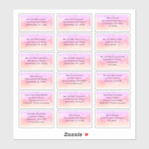 18 Naam gast Adres Roze Lila Waterverven Sticker