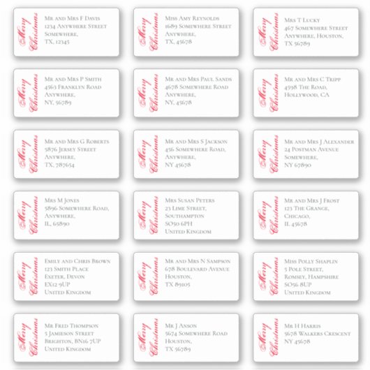 18 Naam ontvanger Adres Merry Christmas Script Sticker (Voorkant)
