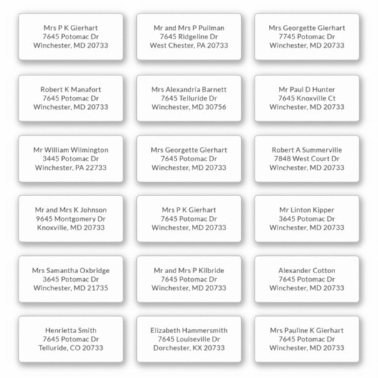 18 Nom du récipiendaire Étiquettes de adresse d'ex (Devant)