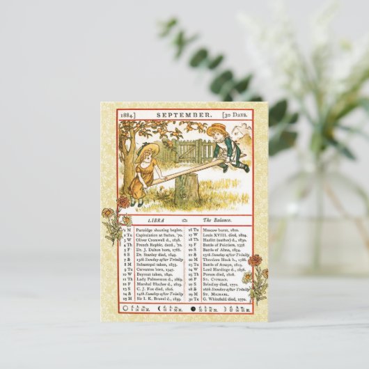 18 september 1884 Almanac. Weegschaal, de balans Briefkaart (Staand voorkant)