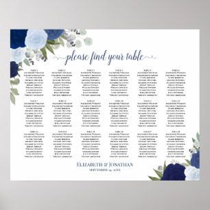 18 Tabel Elegant Blue Rozen Wedding Seating Chart Poster