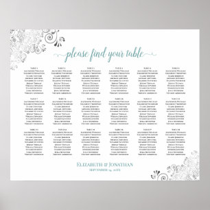 18 Tabel Frilly White Wedding Seating Chart Blauwg Poster