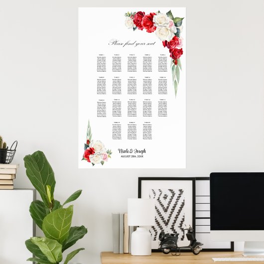 18 Tabel Rood Wit Rose Bloemen Zitting Grafiek Poster (Thuiskantoor)
