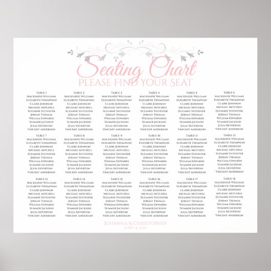 18 Tabel Roze & Gray Wedding Seating Chart Poster (Voorkant)