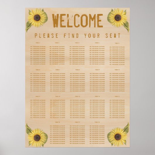 18 Tabellen Zitkast Rustic Wood Sunflower Poster (Voorkant)