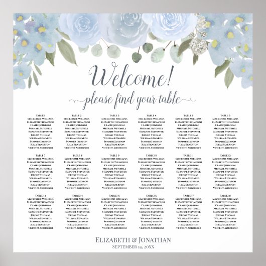 18 Tableau Dusty Blue Roses Mariage Tableau de siè (Devant)