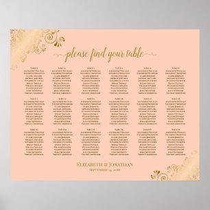 18 Tableau Mariage Plat de Coral Peach & Gold