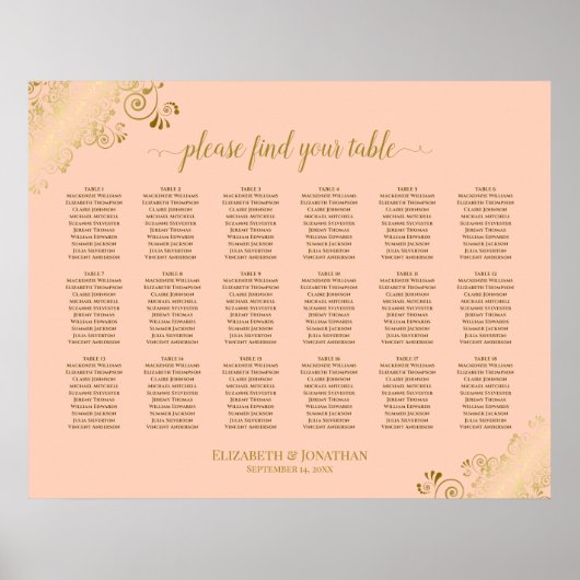 18 Tableau Mariage Plat de  Coral Peach & Gold (Devant)