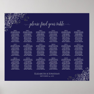 18 Tableau Mariage Sièges Argent sur bleu marine