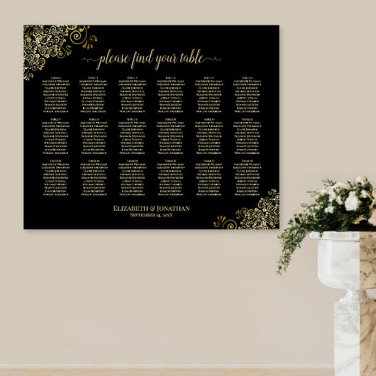 18 Tableau Mariage Sièges Noir & Or Frills