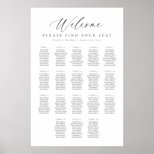 18 Tableaux Bienvenue Tableau des sièges (Devant)