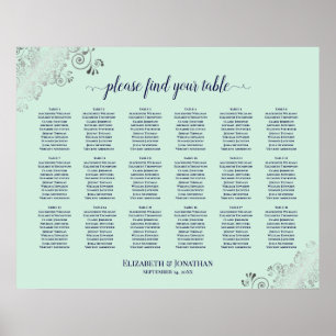 18 Tafel-bruiloft - Zittingskaart Mint Green & Nav Poster