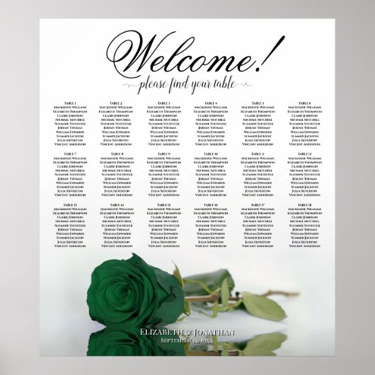 18 Tafel Elegant Smaragdgroene Rozen Zitplaatskaar Poster (Voorkant)