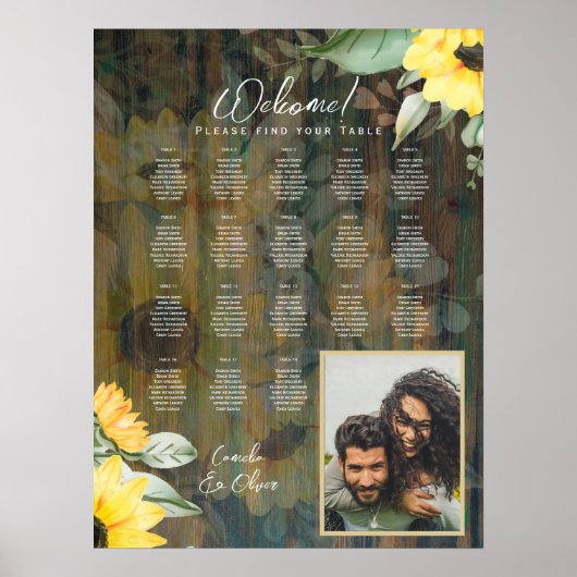 18 Tafel Rustisch Hout ZONNLOWERS FOTOZITTING Poster (Voorkant)