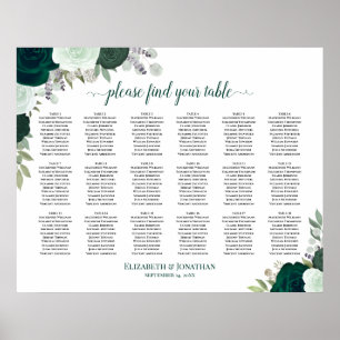 18 Tafel Smaragd Rozen Boho Bruiloft Zitkaarten Poster