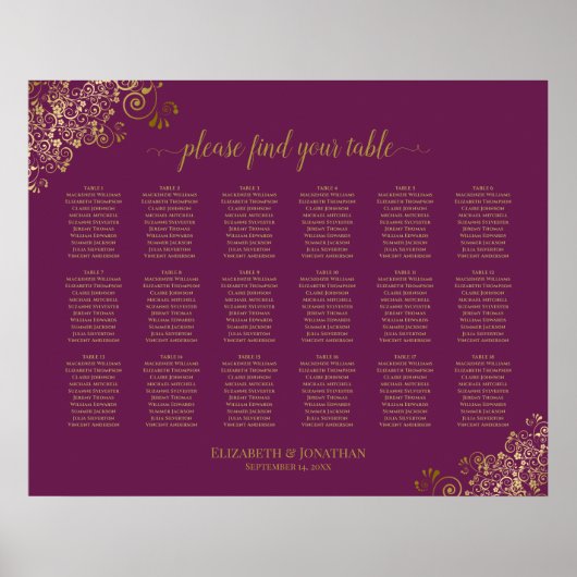 18 Tafel-weddenschapenkaart chassis Paars goud Poster (Voorkant)