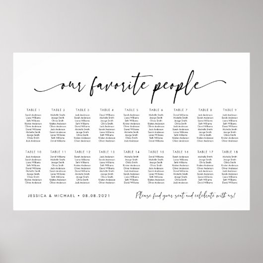 18 Tafels Onze favoriete Mensen Zitschema Plan Poster (Voorkant)