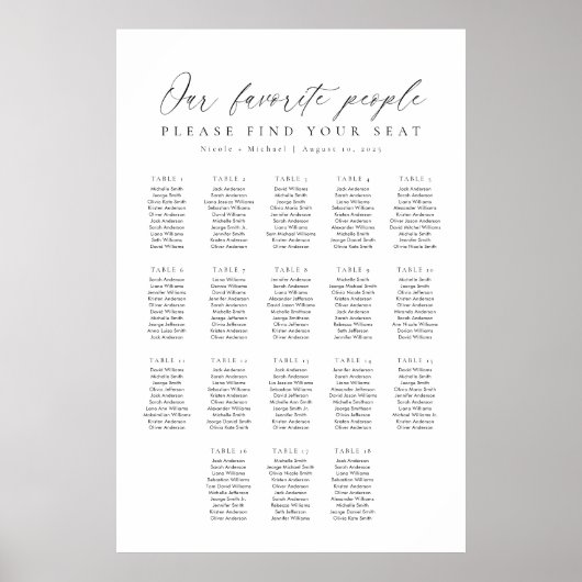 18 Tafels Onze Favoriete Mensen Zittinglijst Poster (Voorkant)