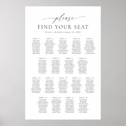 18 Tafels Vind uw Zitplaatskaart Poster (Voorkant)