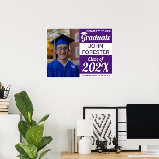 18" x 24" Photo Graduation Purple Paper Poster (Bureau à domicile)