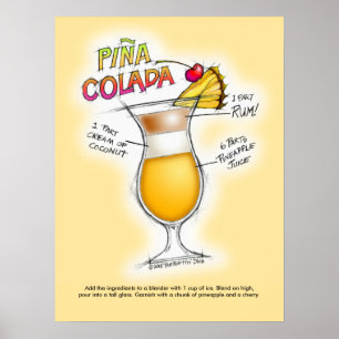 18" X 24" POSTER - PINA COLADA RECEPT COCKTAIL KUN