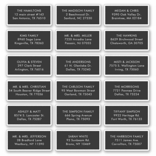 18 Zwart gastadres Verzendadres Sticker (Voorkant)