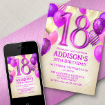 18e anniversaire Ballons roses Invitation<br><div class="desc">Une fête, une fête entière, et rien d'autre qu'une fête. C'est ce qu'il y a dans cette conception d'anniversaire. Avec ses numéros audacieux et sa typographie élégante entourée de ballons, ce design est aussi chic, tendance et flirtant qu'elle l'est. Les couleurs rose, magenta et or donnent un air féministe et...</div>