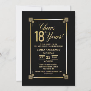 18e anniversaire Black and Gold Party Invitation