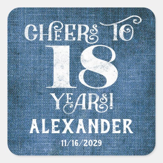 18e anniversaire Bleu Lin Merci Favor Stickers (Devant)