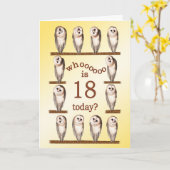 18e anniversaire, Carte des chouettes curieux. (Fleur jaune)