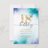18e anniversaire Eau turquoise invitation or (Devant)